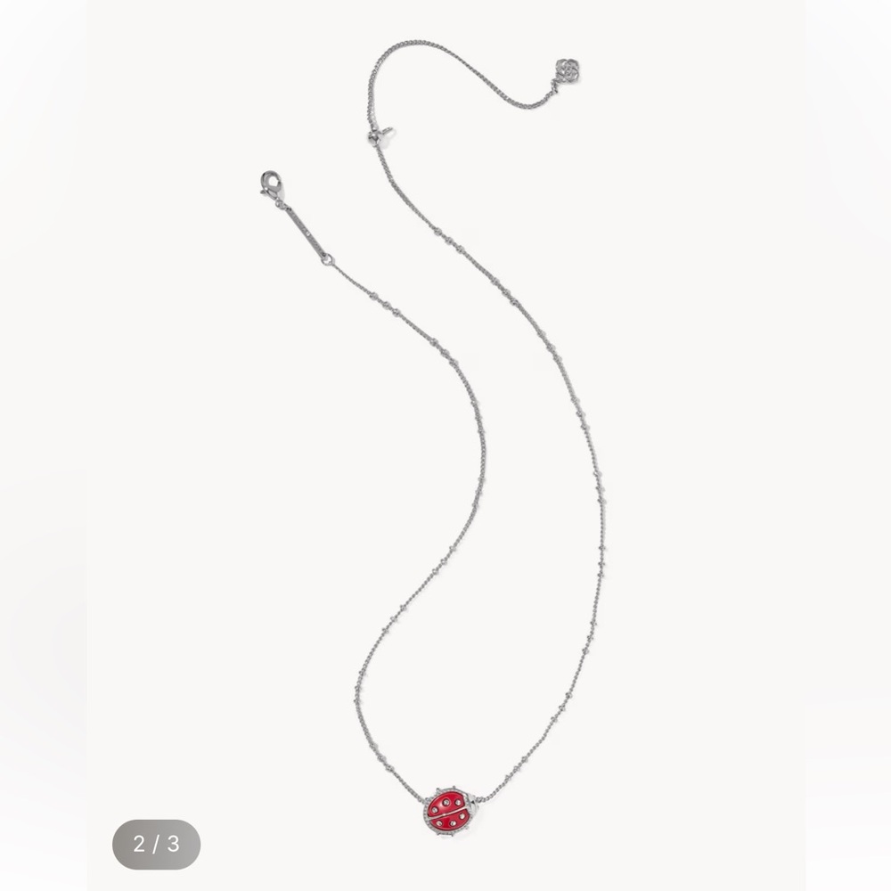 Kendra Scott Bright Red LadyBug Silver Short Pendant Necklace NWT - Picture 2 of 8